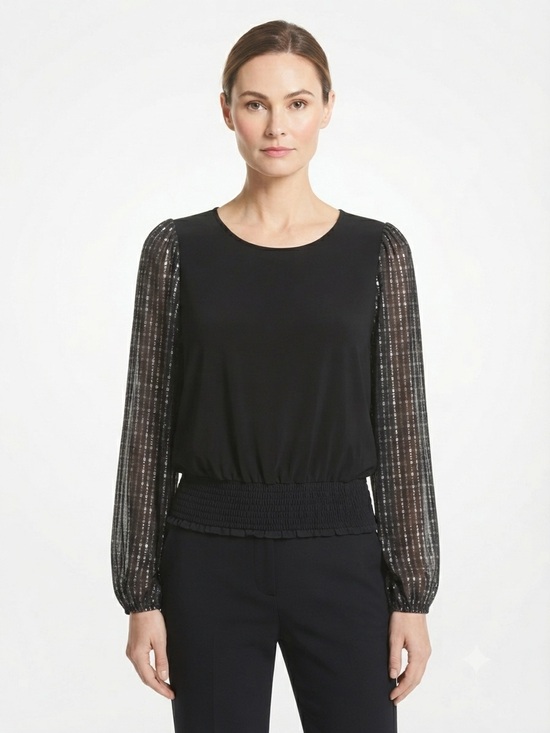 Michael Kors Tops - Michael Michael Kors Black Metallic Grid Sleeve Blouse Size Small